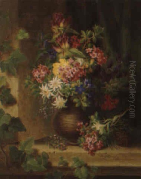 Stilleben Mit Alpenblumen Oil Painting by Josef Lauer