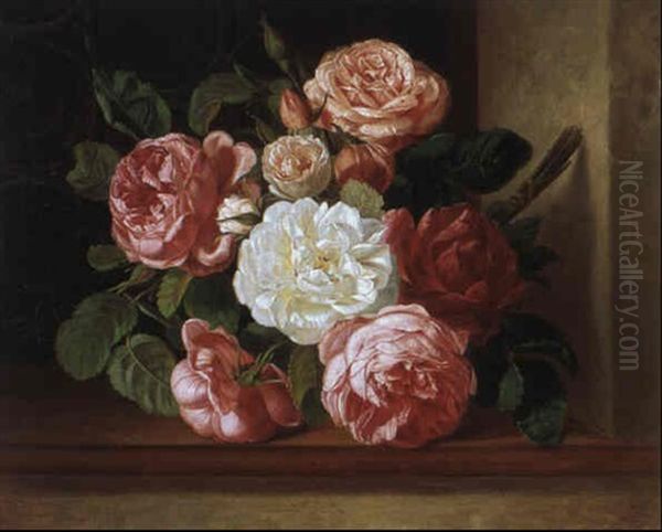 Blumenstrauss In Einer Fensternische Oil Painting by Josef Lauer