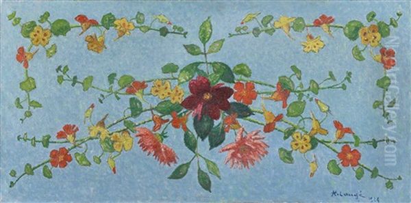 Composition De Fleurs, Capucines Et Dahlias by Achille Lauge