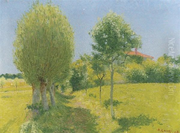 L'allee De Saules Derriere L'alouette A Cailhau, 1908 Oil Painting by Achille Lauge