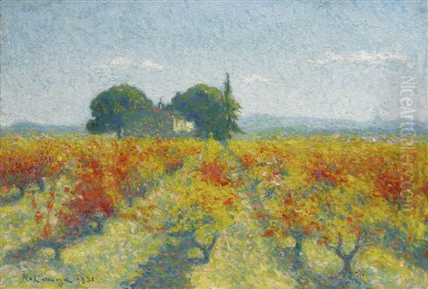 Cailhau, Vignes En Automne Devant Notre-dame-des-pres Oil Painting by Achille Lauge