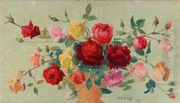 Bouquet De Roses, 1918 Oil Painting by Achille Lauge