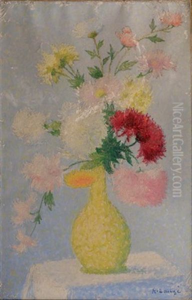 Bouquet De Eurs Dans Un Vase Vert Oil Painting by Achille Lauge