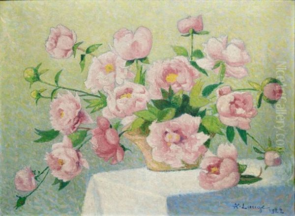 Pivoines Roses Oil Painting by Achille Lauge