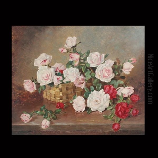 Basket Of Roses Oil Painting by Achille Lauge