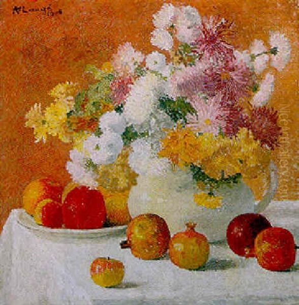 Chrysanthemes Et Grenades Oil Painting by Achille Lauge