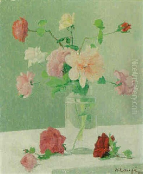 Vase Avec Des Roses Oil Painting by Achille Lauge