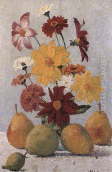 Nature Morte Aux Fleurs Et Fruits Oil Painting by Achille Lauge