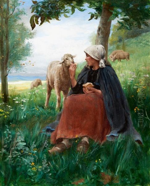 Bergere Et Mouton Oil Painting by Georges Laugee