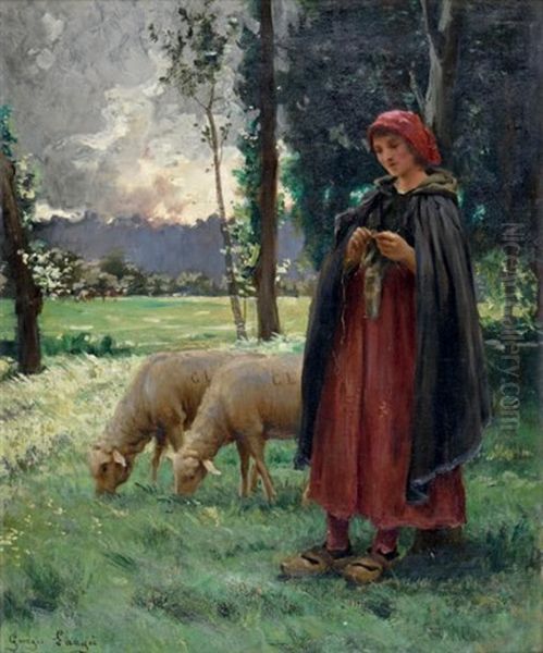 La Bergere Et Ses Moutons Oil Painting by Georges Laugee