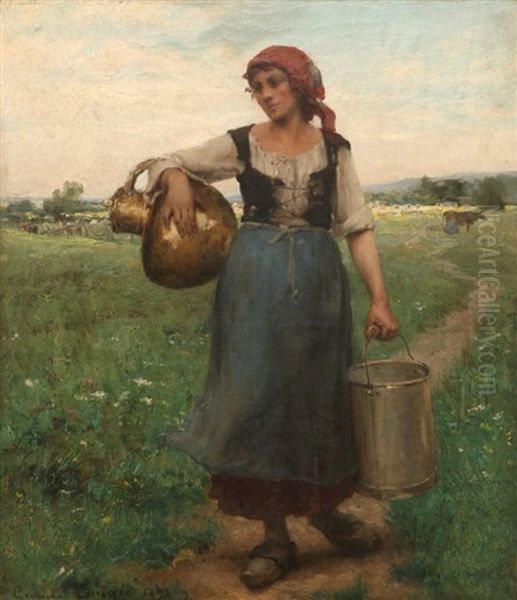 Milkmaid Returning From Her Labors Oil Painting by Georges Laugee