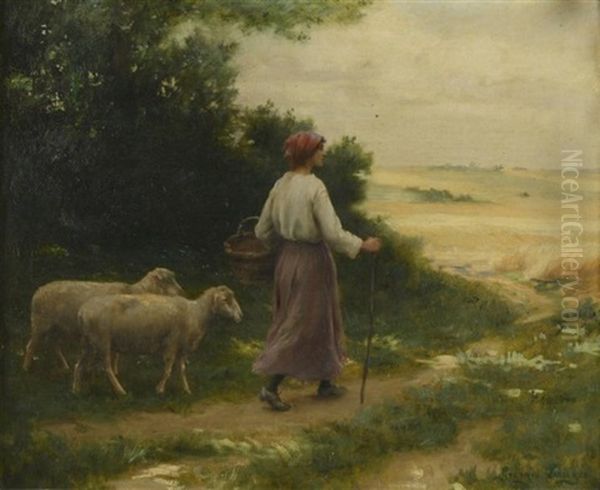 Bergere Et Moutons Oil Painting by Georges Laugee