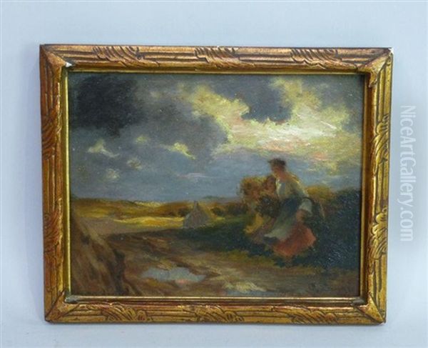 Femme Et Jeune Fille Revenant Des Foins Avant L'orage Oil Painting by Georges Laugee