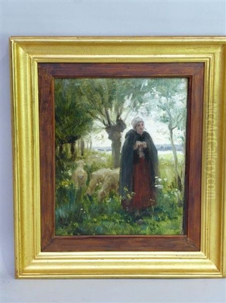 Bergere Et Moutons En Sous Bois Oil Painting by Georges Laugee