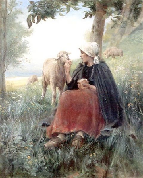 Bergere Et Moutons Oil Painting by Georges Laugee