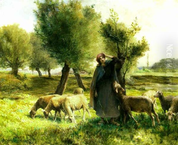 Tending Her Flock Oil Painting by Georges Laugee