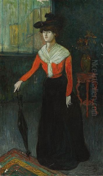 Jeune Femme A L'ombrelle Oil Painting by Fabien Viellard Launay