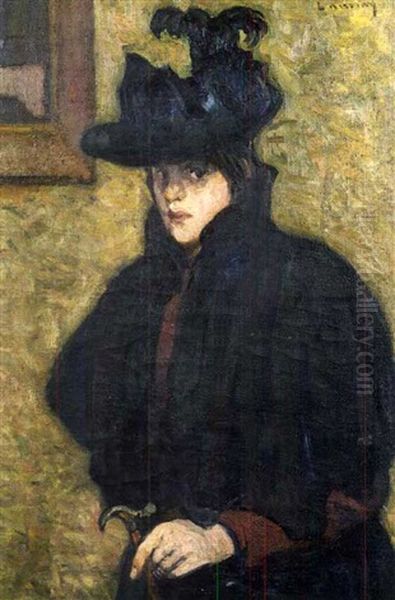 Portrait De Femme Au Chapeau Oil Painting by Fabien Viellard Launay