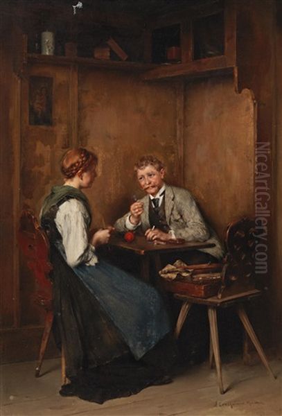 Young Pair In Conversation Oil Painting by Anton Laupheimer