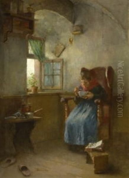 Bauerin Bei Der Mahlzeit In Der Stube Oil Painting by Anton Laupheimer