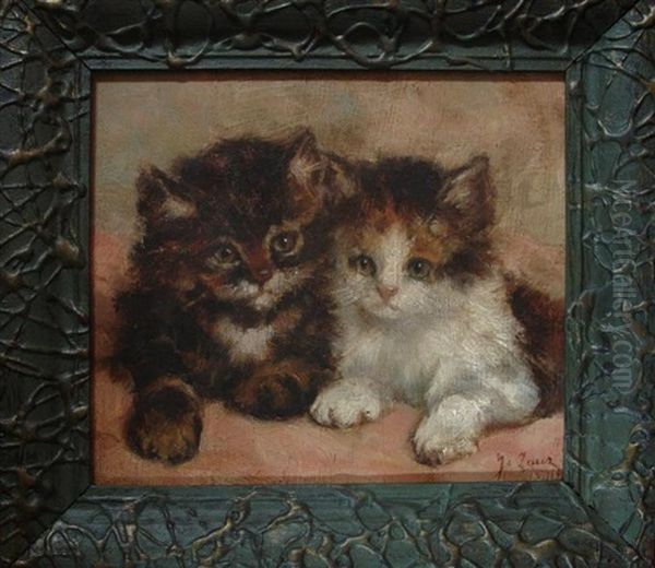 Two Kittens Oil Painting by Marie Yvonne Laur