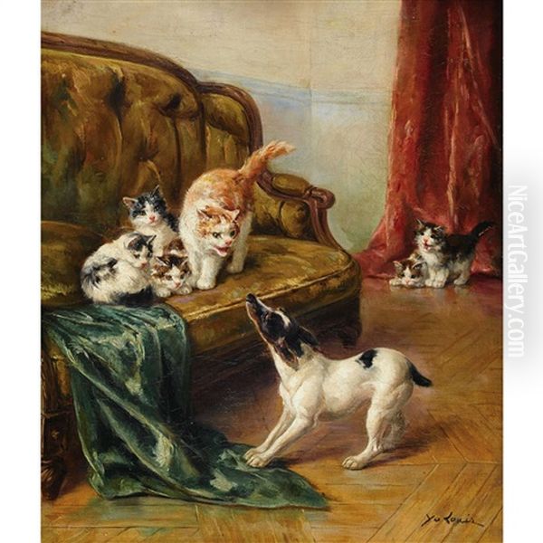 Le Chien Et Les Chats Oil Painting by Marie Yvonne Laur