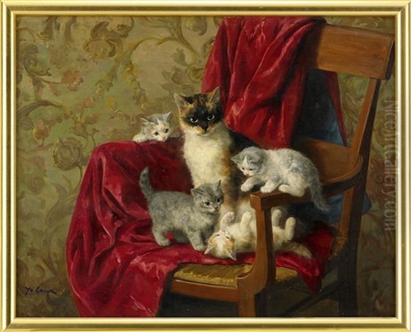 La Chatte Et Ses Chatons Oil Painting by Marie Yvonne Laur