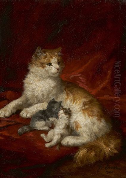 Chatte Et Chatons Oil Painting by Marie Yvonne Laur