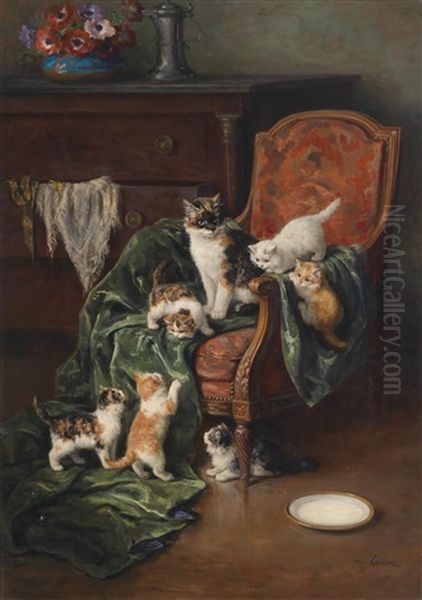 Katzenfamilie Oil Painting by Marie Yvonne Laur