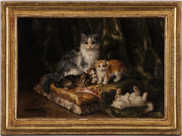 Chatte Avec Ses Quatre Chatons Oil Painting by Marie Yvonne Laur