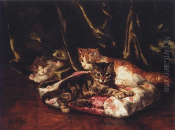 Three Kittens Oil Painting by Marie Yvonne Laur