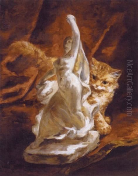 Chaton Et Sculpture Oil Painting by Marie Yvonne Laur