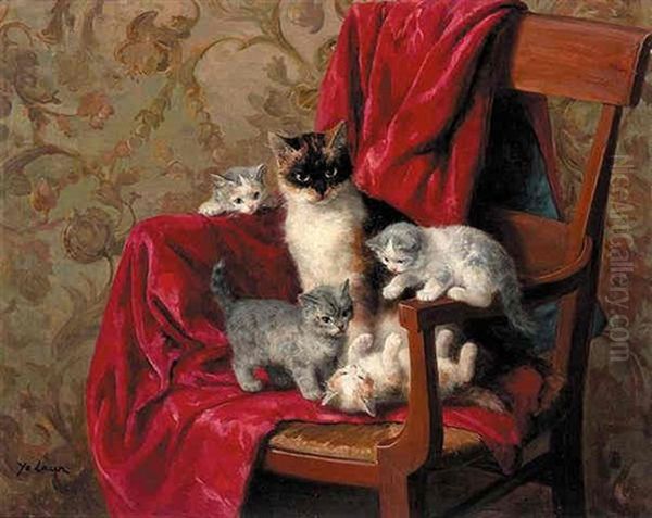 Une Chatte Et Ses Chatons Oil Painting by Marie Yvonne Laur