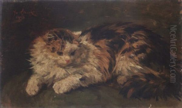 Chat Couche Oil Painting by Marie Yvonne Laur