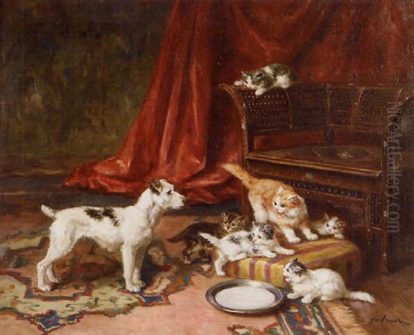 Kittens Guarding Their Milk Oil Painting by Marie Yvonne Laur