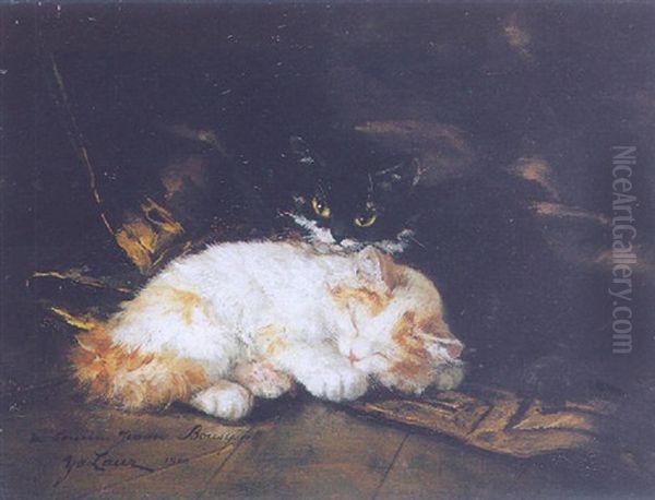 Les Deux Chatons Oil Painting by Marie Yvonne Laur