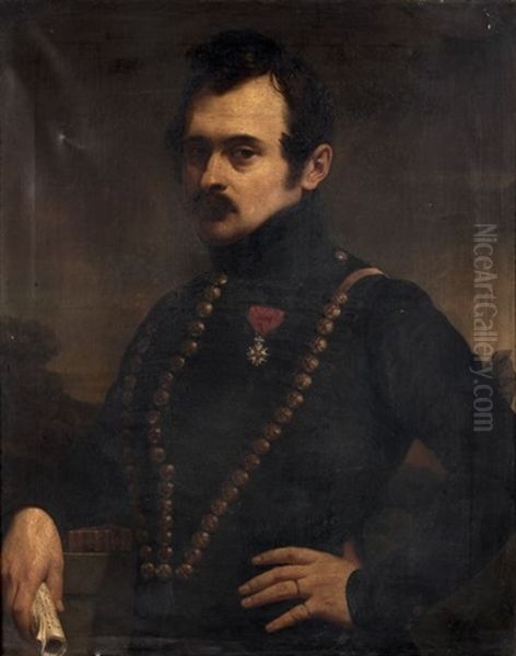 Portrait D'officier Tenant L'emile De Jean-jacques Rousseau Dans Sa Main Oil Painting by Jules (Jean-Francois-Hyacinthe) Laure