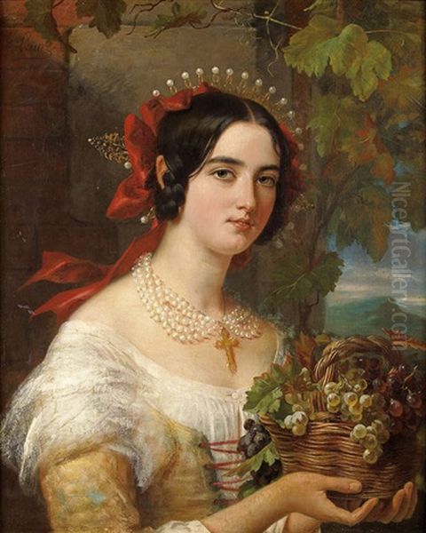 Portrait De Femme Au Panier De Raisins Oil Painting by Jules (Jean-Francois-Hyacinthe) Laure