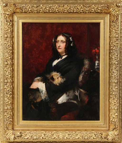 Portrait Of George Eliot With Her Beloved Dogs Oil Painting by Samuel Laurence