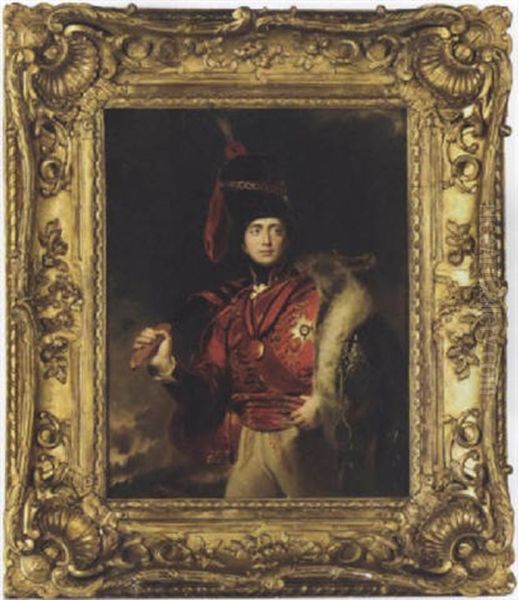 Portrait Of Lord Charles Stewart, Later 3rd Marquess Of Londonderry, In A Hussar Uniform With The Peninsular War Ribbon And Medal Oil Painting by Samuel Laurence