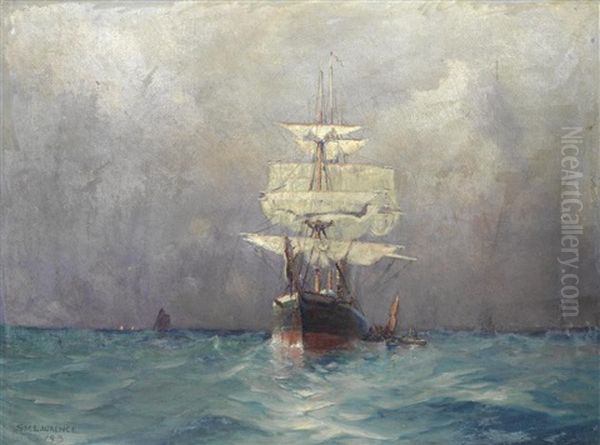 Marine Scene With A Three-masted Clipper Ship Oil Painting by Sydney Mortimer Laurence