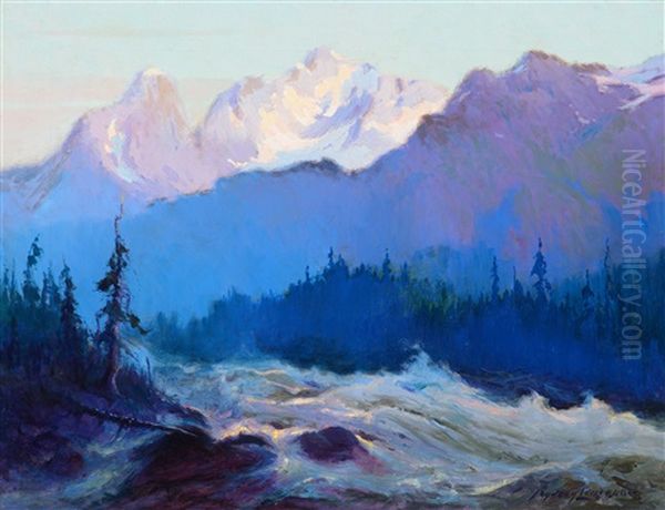 The Rapids Of The Tokositna River Oil Painting by Sydney Mortimer Laurence