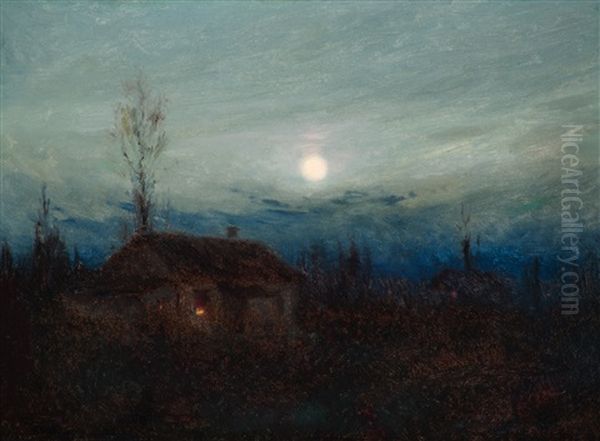 Cabin By Moonlight Oil Painting by Sydney Mortimer Laurence