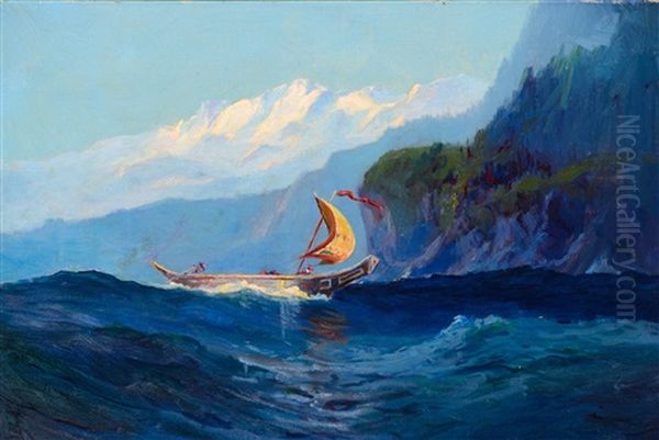 Chilkat Indian Canoe Oil Painting by Sydney Mortimer Laurence