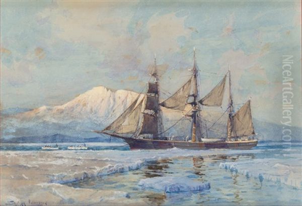 Whaling Ship In Alaska Oil Painting by Sydney Mortimer Laurence