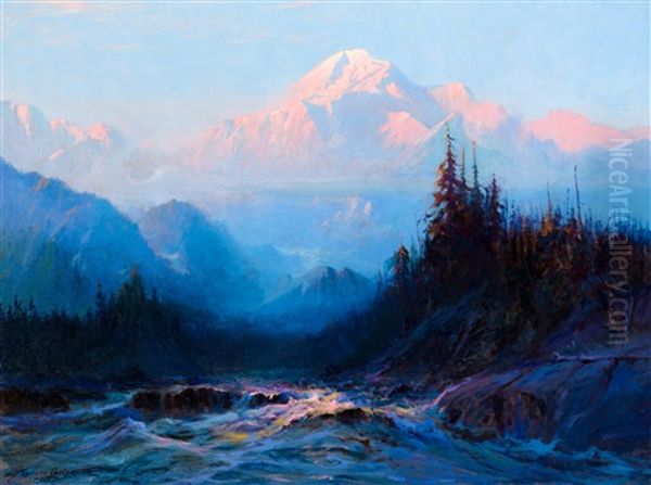 Mt. Mckinley Above The Tokosheetna Oil Painting by Sydney Mortimer Laurence