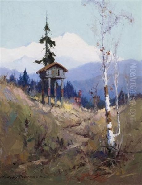 Food Cache With Mt. Mckinley Oil Painting by Sydney Mortimer Laurence