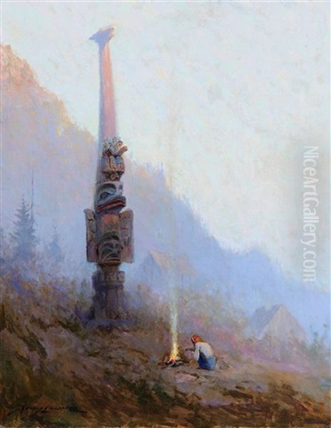 Chief Johnson's Totem Oil Painting by Sydney Mortimer Laurence