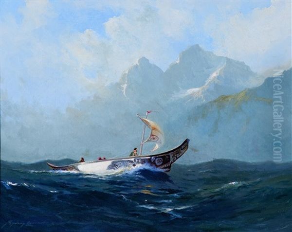 Chilkat Indian Canoe Oil Painting by Sydney Mortimer Laurence