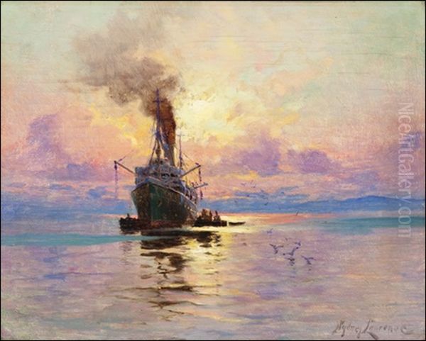 Fishing Vessel At Sea Oil Painting by Sydney Mortimer Laurence